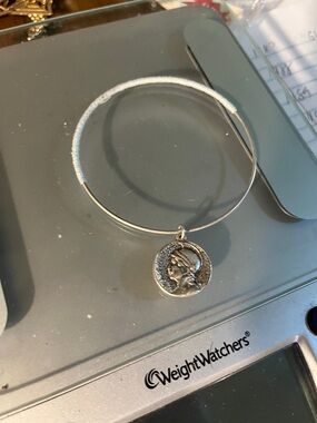 Silver Tone Coin Charm Bangle Bracelet - Women Jewelry 1499